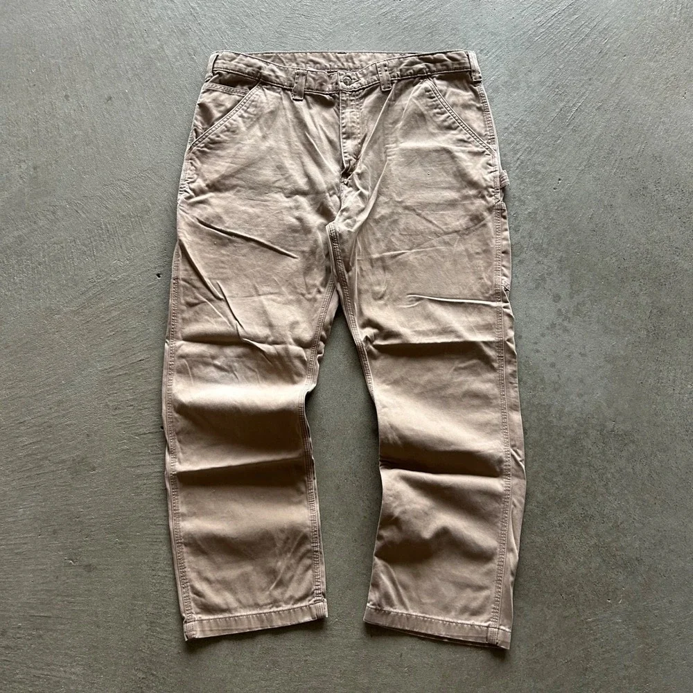 Vintage 90s Carhartt Carpenter Pants Size 40x32 Tan Relaxed Fit Canvas Workwear